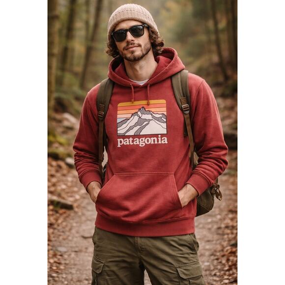 Patagonia Men Size XSMALL Hoodie Logo Ridge Uprisal Barn Red Popover - Picture 1 of 6